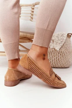 Sale Buty Sergio Leone Ażurowe Mokasyny Sergio Leone MK735 Camel