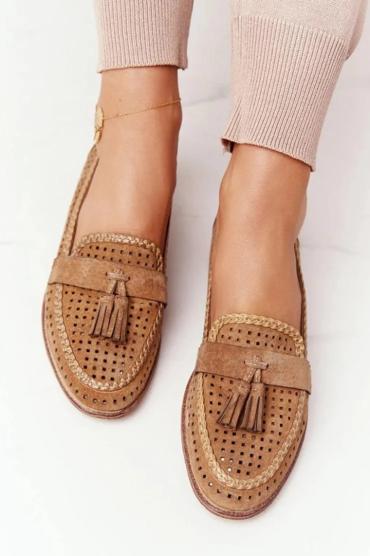 Sale Buty Sergio Leone Ażurowe Mokasyny Sergio Leone MK735 Camel