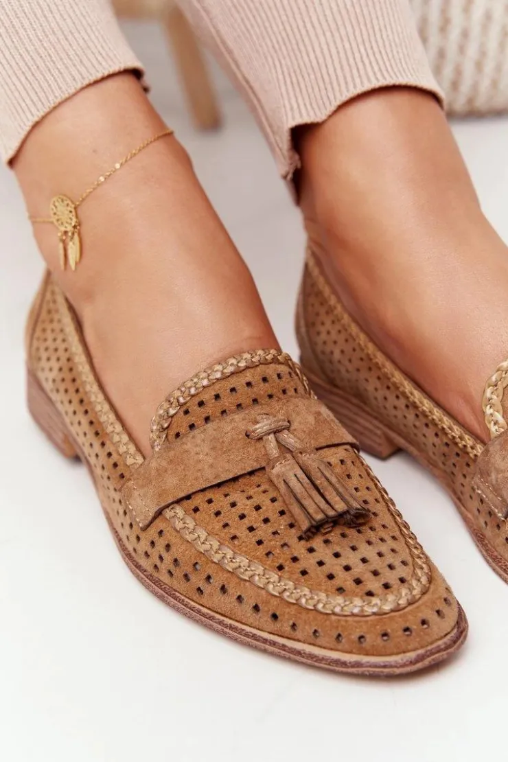 Sale Buty Sergio Leone Ażurowe Mokasyny Sergio Leone MK735 Camel