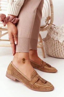 Sale Buty Sergio Leone Ażurowe Mokasyny Sergio Leone MK735 Camel