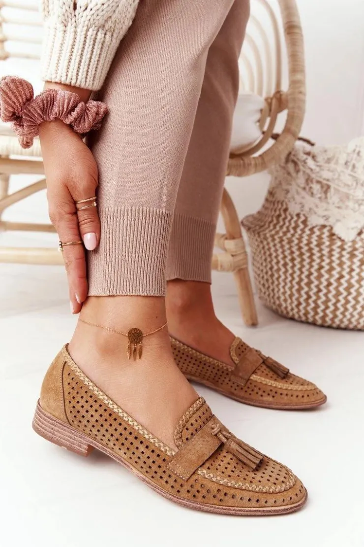 Sale Buty Sergio Leone Ażurowe Mokasyny Sergio Leone MK735 Camel