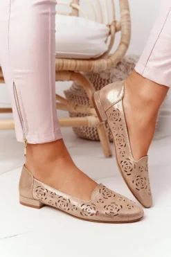 Buty Sergio Leone Ażurowe Mokasyny Sergio Leone BL627 Beżowe Połyskujące