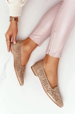 Buty Sergio Leone Ażurowe Mokasyny Sergio Leone BL627 Beżowe Połyskujące