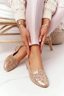 Buty Sergio Leone Ażurowe Mokasyny Sergio Leone BL627 Beżowe Połyskujące