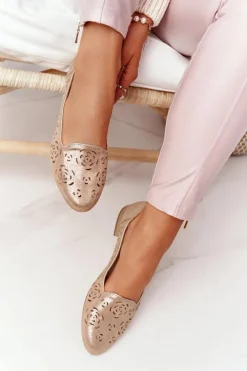 Buty Sergio Leone Ażurowe Mokasyny Sergio Leone BL627 Beżowe Połyskujące