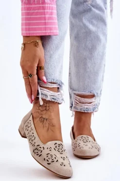 Damskie Buty Sergio Leone Ażurowe Mokasyny Sergio Leone BL627 Beżowe