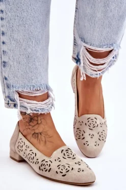 Damskie Buty Sergio Leone Ażurowe Mokasyny Sergio Leone BL627 Beżowe