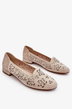 Damskie Buty Sergio Leone Ażurowe Mokasyny Sergio Leone BL627 Beżowe