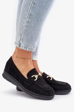 Discount Boto Ażurowe Mokasyny Ze Złotym Detalem I Jutową Plecionką Czarne Lainer