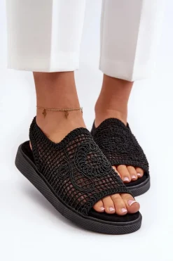 Damskie Boto Ażurowe Sandały Damskie Na Platformie Czarne Mennita