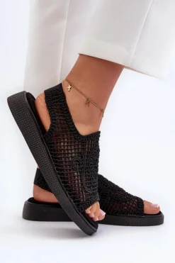 Damskie Boto Ażurowe Sandały Damskie Na Platformie Czarne Mennita