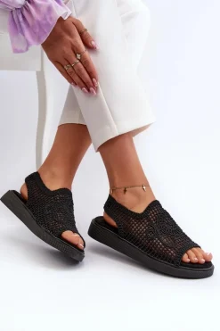 Damskie Boto Ażurowe Sandały Damskie Na Platformie Czarne Mennita
