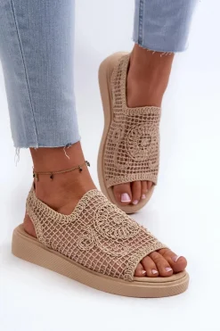 Discount Boto Ażurowe Sandały Damskie Na Platformie Beżowe Mennita