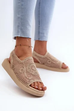 Discount Boto Ażurowe Sandały Damskie Na Platformie Beżowe Mennita