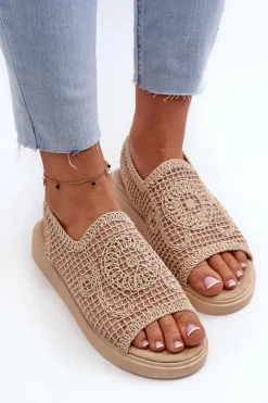 Discount Boto Ażurowe Sandały Damskie Na Platformie Beżowe Mennita