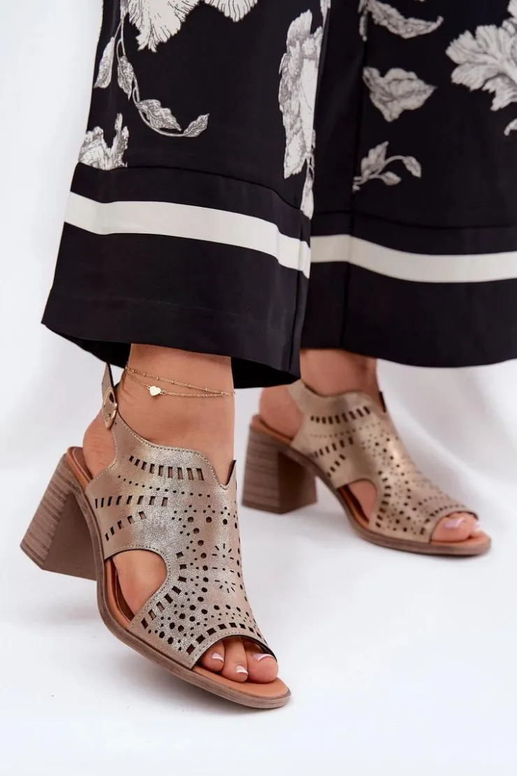 Damskie Boto Ażurowe Sandały Damskie Na Słupku Złote Tosine