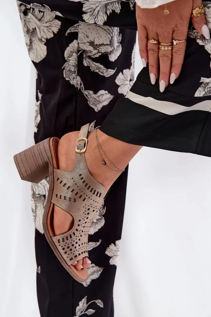 Damskie Boto Ażurowe Sandały Damskie Na Słupku Złote Tosine