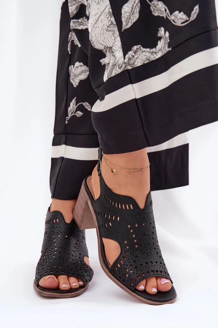 Boto Sandały Ażurowe|Sandały Na Słupku*Ażurowe Sandały Damskie Na Słupku Czarne Tosine Czarny