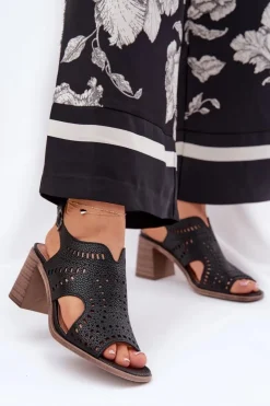 Boto Sandały Ażurowe|Sandały Na Słupku*Ażurowe Sandały Damskie Na Słupku Czarne Tosine Czarny