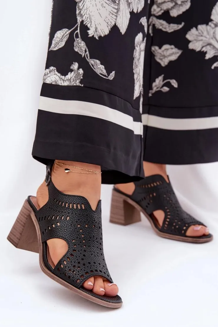 Boto Sandały Ażurowe|Sandały Na Słupku*Ażurowe Sandały Damskie Na Słupku Czarne Tosine Czarny