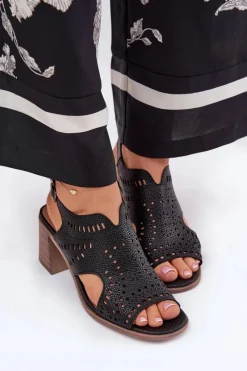 Boto Sandały Ażurowe|Sandały Na Słupku*Ażurowe Sandały Damskie Na Słupku Czarne Tosine Czarny