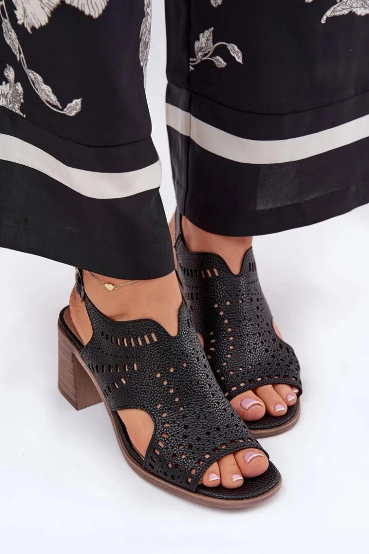 Boto Sandały Ażurowe|Sandały Na Słupku*Ażurowe Sandały Damskie Na Słupku Czarne Tosine Czarny