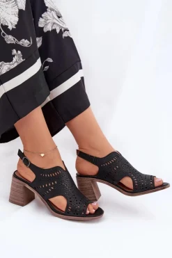 Boto Sandały Ażurowe|Sandały Na Słupku*Ażurowe Sandały Damskie Na Słupku Czarne Tosine Czarny