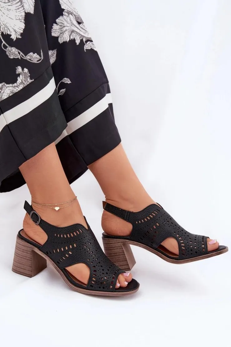 Boto Sandały Ażurowe|Sandały Na Słupku*Ażurowe Sandały Damskie Na Słupku Czarne Tosine Czarny