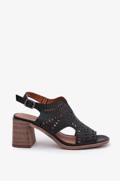 Boto Sandały Ażurowe|Sandały Na Słupku*Ażurowe Sandały Damskie Na Słupku Czarne Tosine Czarny