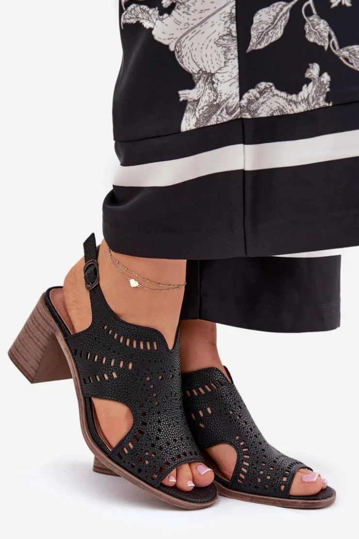 Boto Sandały Ażurowe|Sandały Na Słupku*Ażurowe Sandały Damskie Na Słupku Czarne Tosine Czarny