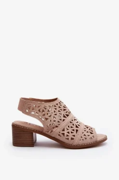 Damskie Boto Ażurowe Sandały Na Obcasie Nude Serapina
