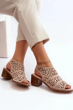 Damskie Boto Ażurowe Sandały Na Obcasie Nude Serapina