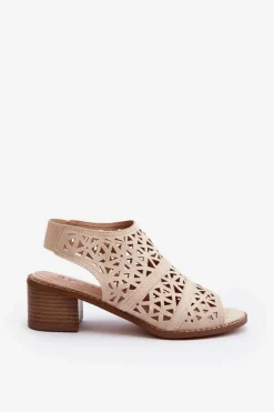 Damskie Boto Ażurowe Sandały Na Obcasie Beżowe Serapina