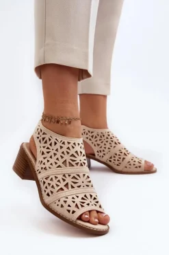 Damskie Boto Ażurowe Sandały Na Obcasie Beżowe Serapina
