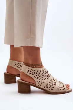 Damskie Boto Ażurowe Sandały Na Obcasie Beżowe Serapina