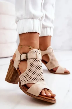 Evento Sandały Ażurowe|Sandały Na Obcasie*Ażurowe Sandały Na Słupku Beżowe Hey Lover
