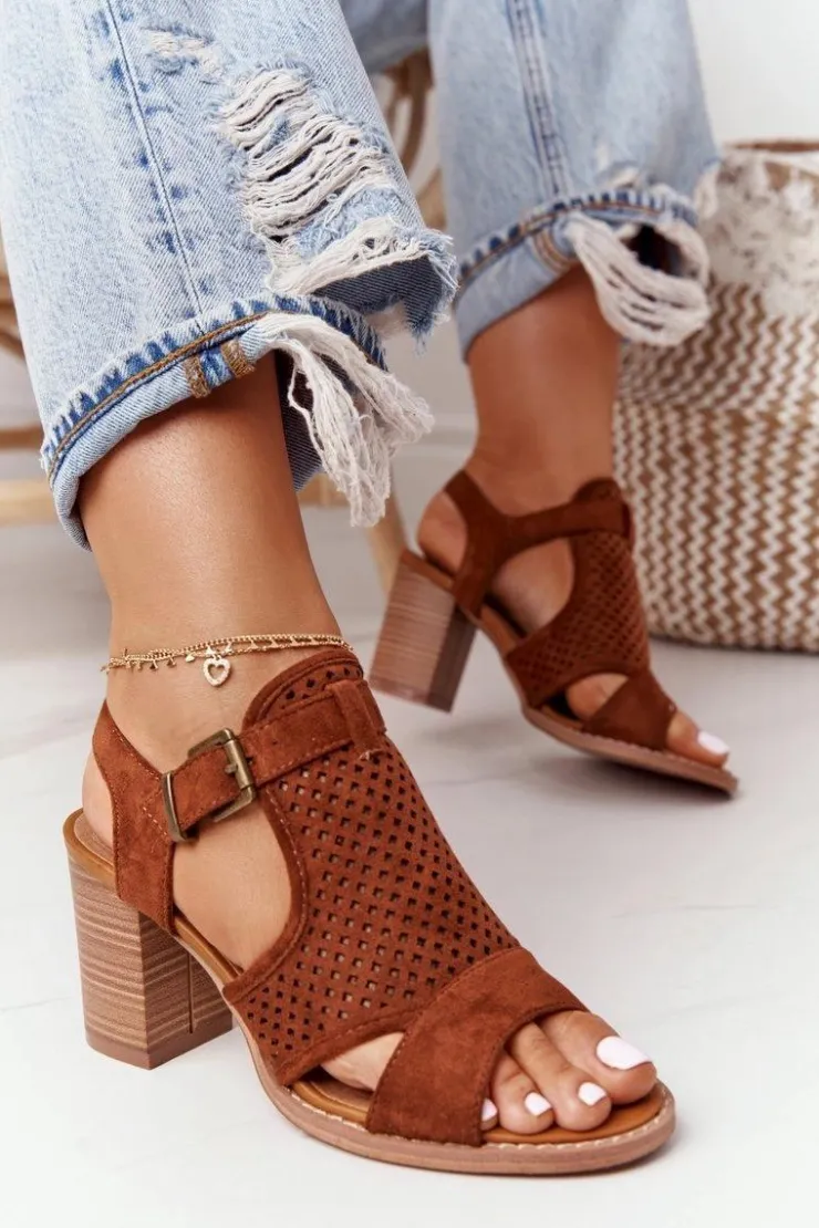 Clearance Evento Ażurowe Sandały Na Słupku Camel Hey Lover