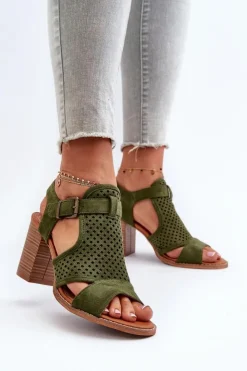 Sale Evento Ażurowe Sandały Na Słupku Ciemnozielone Hey Lover