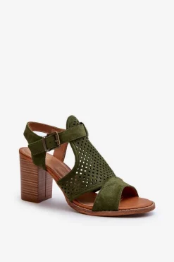 Sale Evento Ażurowe Sandały Na Słupku Ciemnozielone Hey Lover