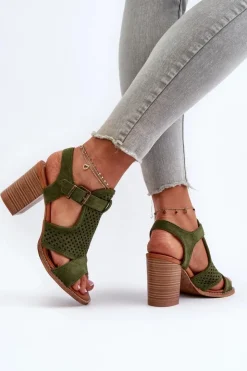 Sale Evento Ażurowe Sandały Na Słupku Ciemnozielone Hey Lover
