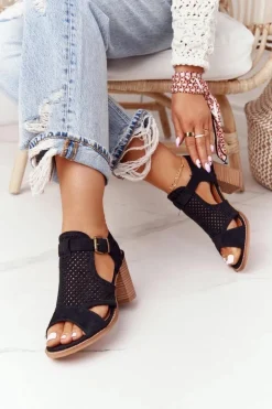 Evento Sandały Ażurowe|Sandały Na Obcasie*Ażurowe Sandały Na Słupku Czarne Hey Lover