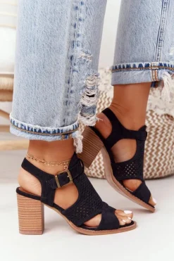 Evento Sandały Ażurowe|Sandały Na Obcasie*Ażurowe Sandały Na Słupku Czarne Hey Lover