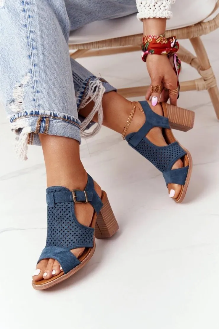 Damskie Evento Ażurowe Sandały Na Słupku Niebieskie Hey Lover