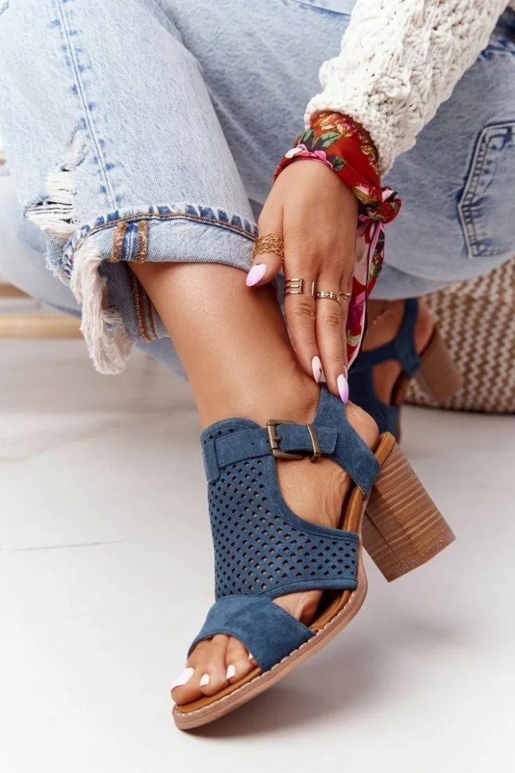 Damskie Evento Ażurowe Sandały Na Słupku Niebieskie Hey Lover