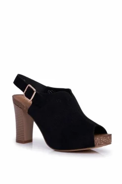 Damskie Buty Sergio Leone Ażurowe Sandały Na Słupku Sergio Leone SK855 Czarne