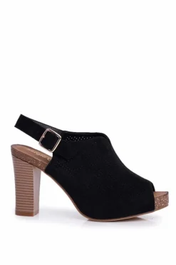 Damskie Buty Sergio Leone Ażurowe Sandały Na Słupku Sergio Leone SK855 Czarne