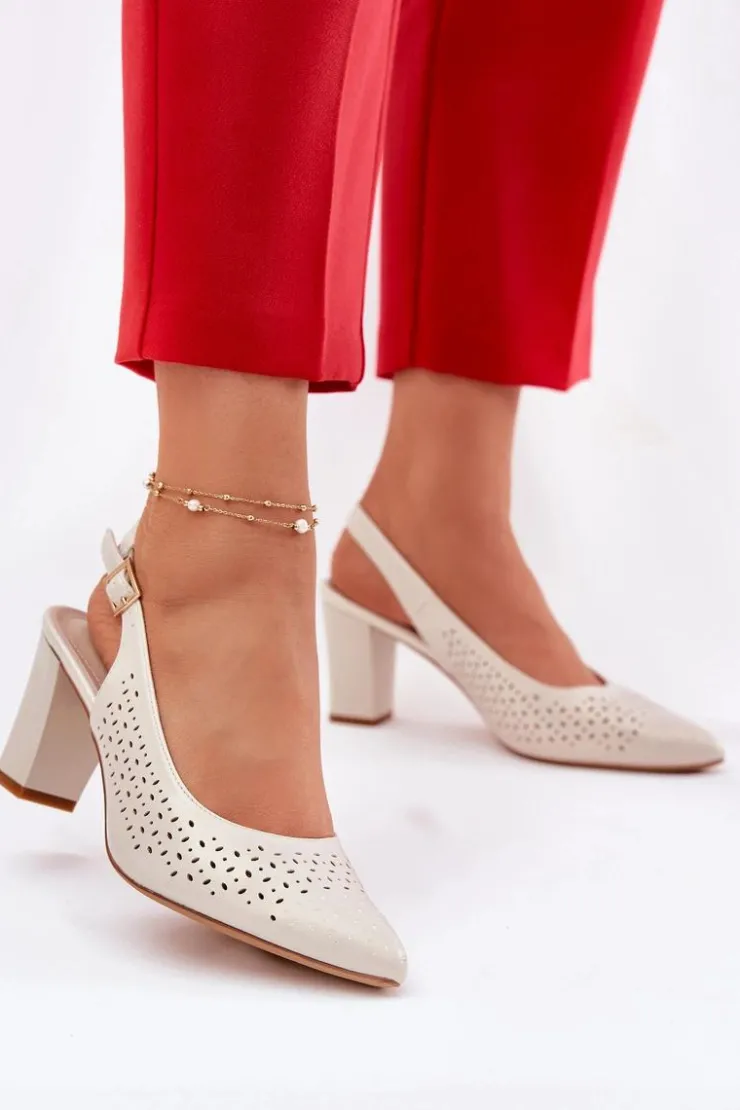 Buty Sergio Leone Sandały Na Słupku|Sandały Na Obcasie*Ażurowe Sandały Ze Szpiczastymi Noskami Na Słupku Sergio Leone SK163 Perłowe