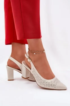 Buty Sergio Leone Sandały Na Słupku|Sandały Na Obcasie*Ażurowe Sandały Ze Szpiczastymi Noskami Na Słupku Sergio Leone SK163 Perłowe