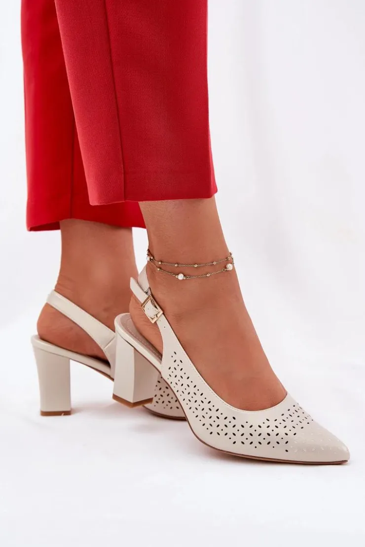 Buty Sergio Leone Sandały Na Słupku|Sandały Na Obcasie*Ażurowe Sandały Ze Szpiczastymi Noskami Na Słupku Sergio Leone SK163 Perłowe