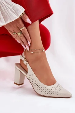 Buty Sergio Leone Sandały Na Słupku|Sandały Na Obcasie*Ażurowe Sandały Ze Szpiczastymi Noskami Na Słupku Sergio Leone SK163 Perłowe